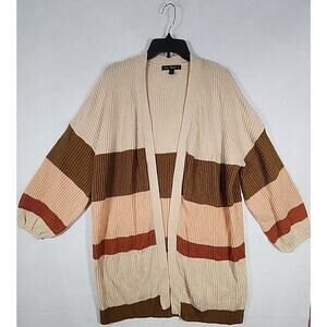 Womens Knit Cardigan Sweater Size Medium Multicolor Brown Tan Red